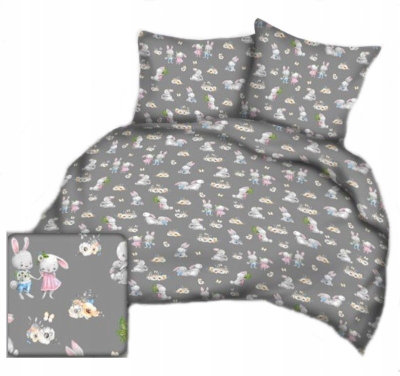 pościel bawełna lux 180x200 + 2 poszewka B 545-1 zajęczaki grafit Wielkanoc