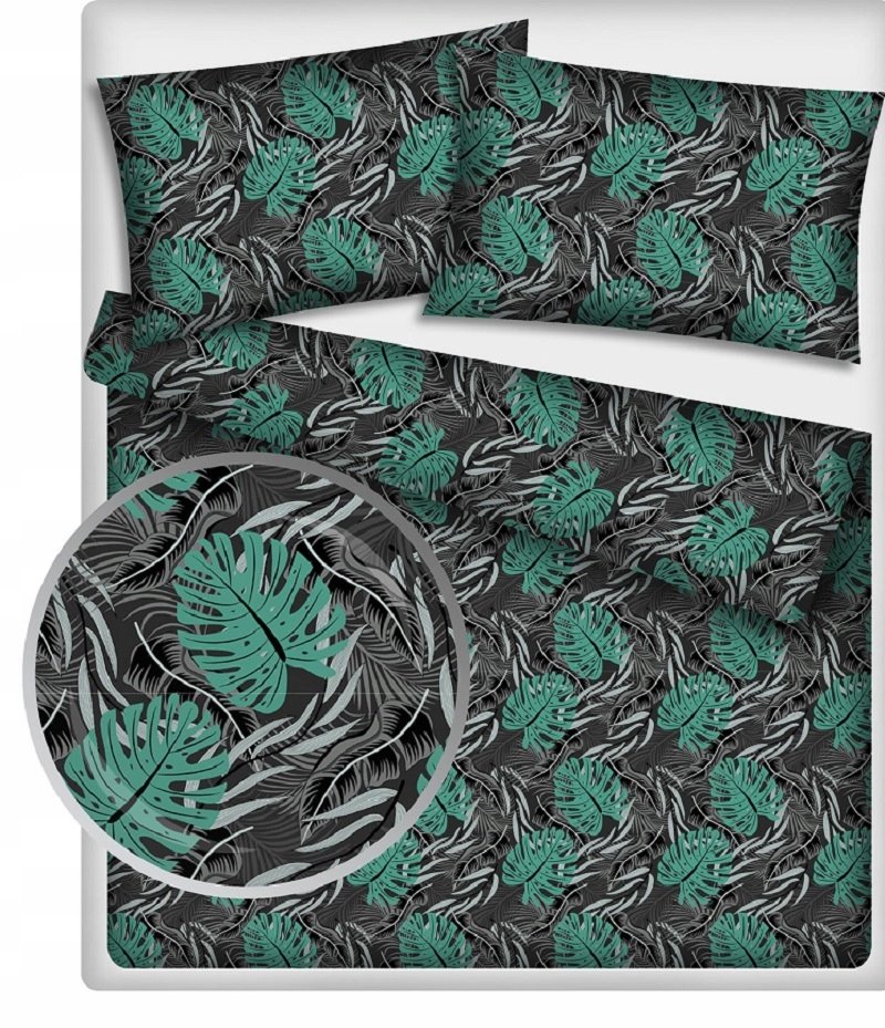 pościel bawełna lux 200x220 + 2 poszewka B 292-1 monstera turkus