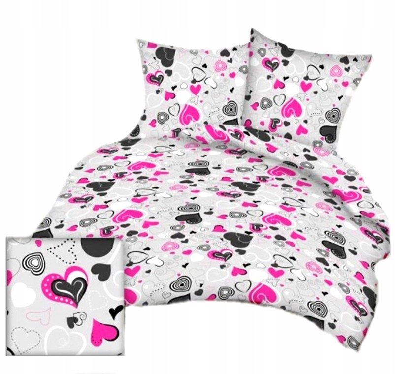 pościel bawełna lux 140x200 + 1 poszewka B 322-2 pasywne serca amarant