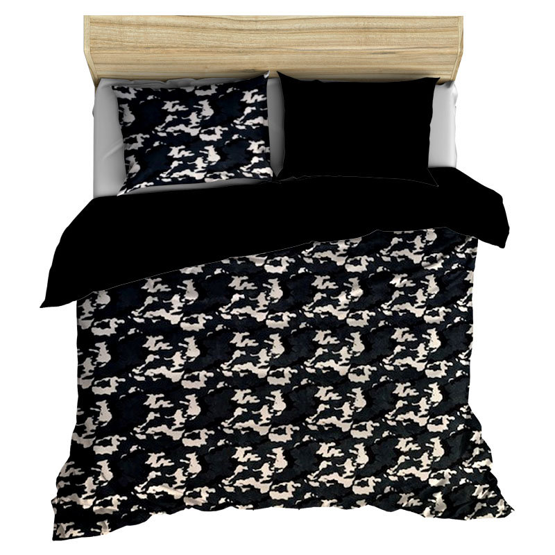 pościel z polaru 160x200 + 2 poszewki P 310-7 DUO moro granat / czarny