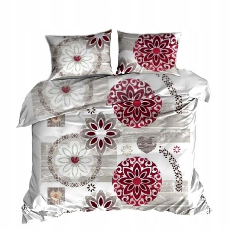 pościel z bawełny płaskiej 180x200 + 2 poszewki B 82-2 cudaczek bordo