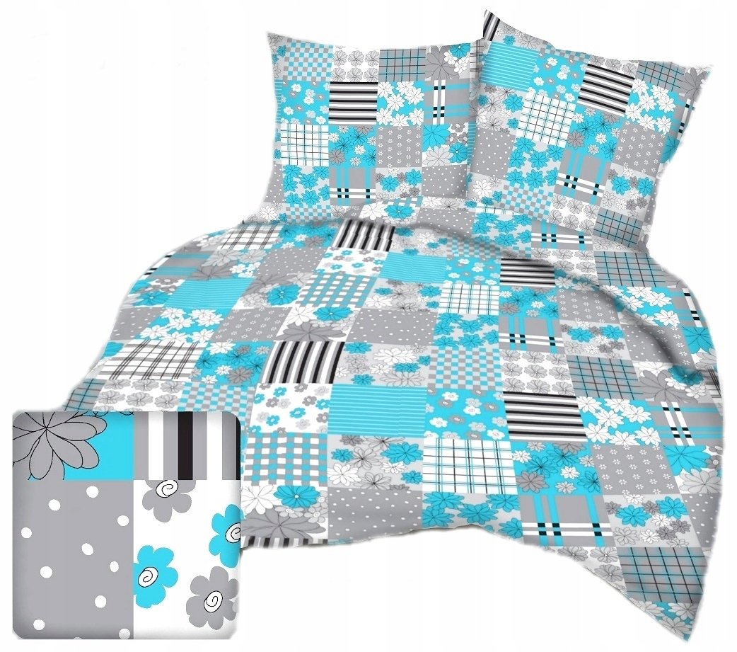 pościel bawełna lux 220x220 + 2 poszewka B 375-1 patchwork duży turkus