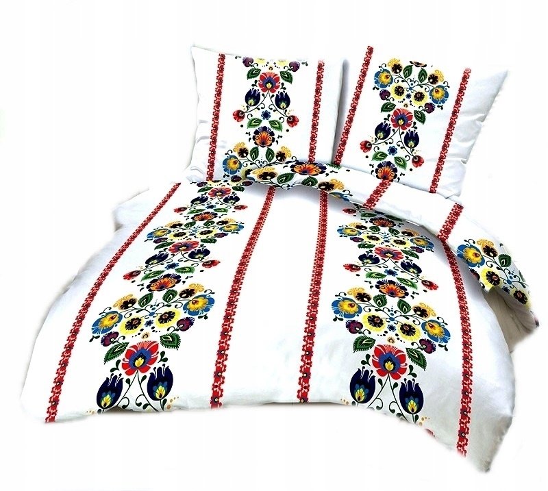 pościel kora lux 180x200 + 2 poszewki K 251-5 łowicz jasny pas czerwony