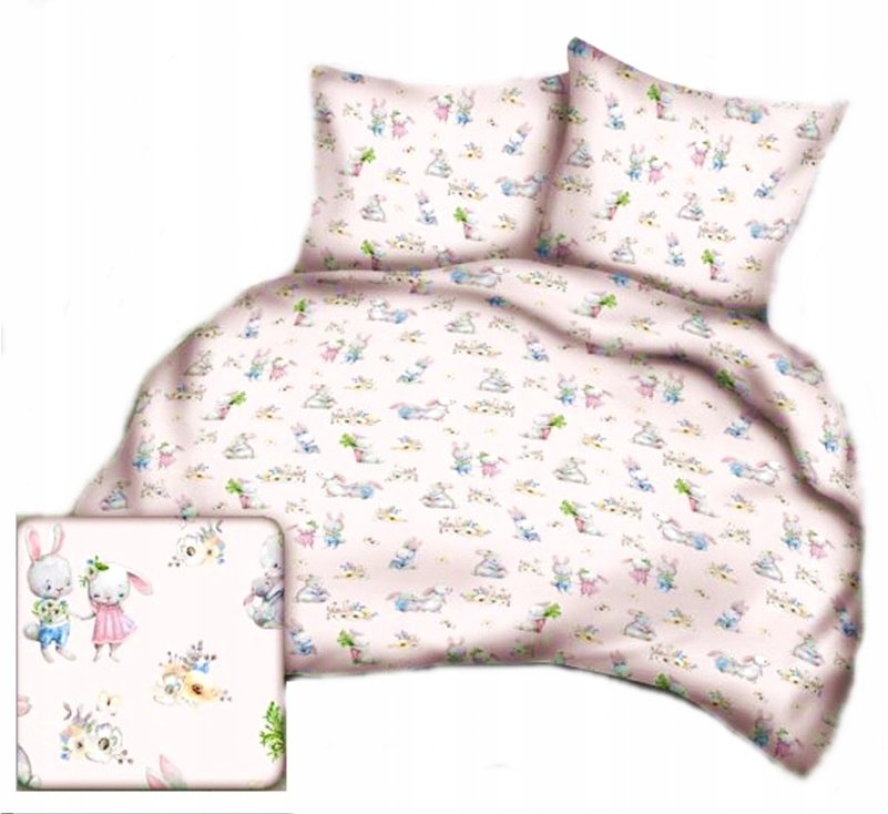 pościel bawełna lux 220x220 + 2 poszewka B 545-2 zajęczaki różowe Wielkanoc