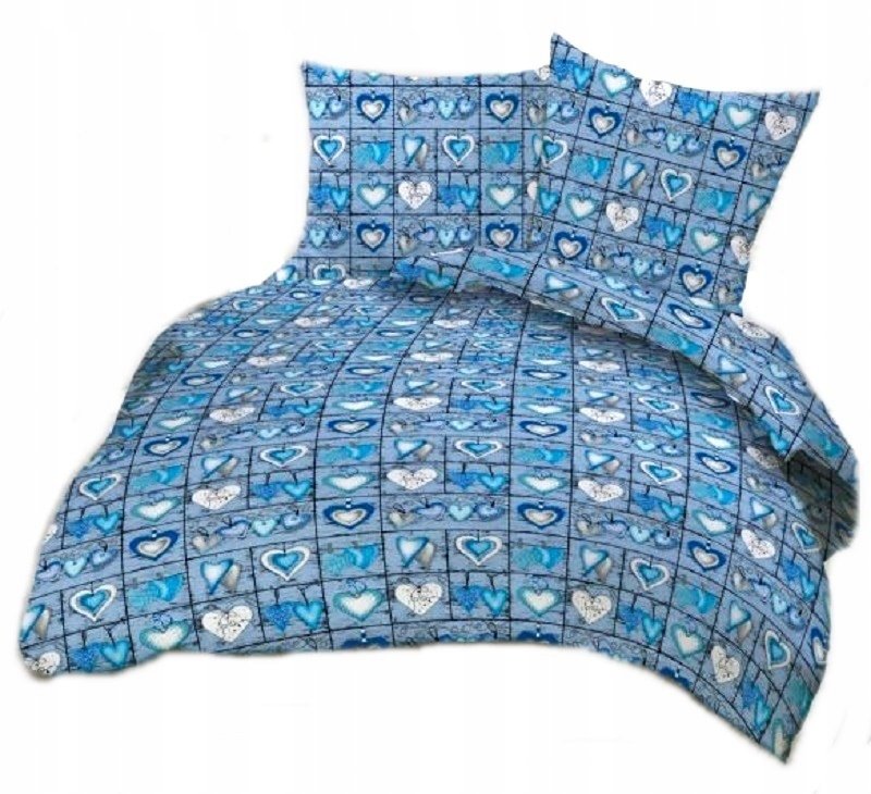 pościel z kory 160x220 + 2 poszewki K 82-1 serca zawieszki niebieskie
