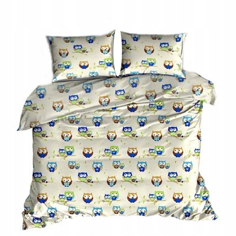 pościel z flaneli 160x200 + 2x poszewka F 46-1 sowki na gałęzi ecru