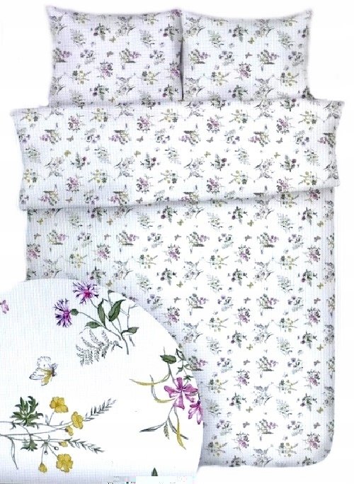 pościel z kory 140x200 + 1 poszewka K 122 polne kwiatki biała