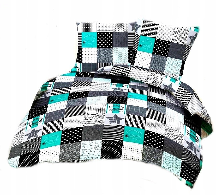 pościel z kory 220x220 + 2 poszewki K 69-1 ala patchwork turkus