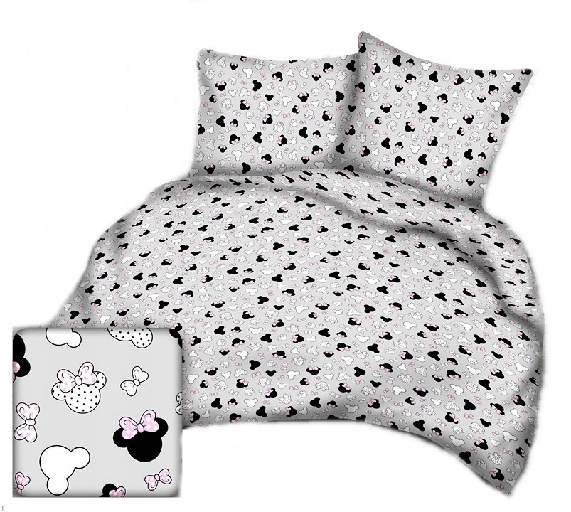 pościel bawełna lux 160x200 + 2 poszewka B 255-9 miki kokardy różowo -szare