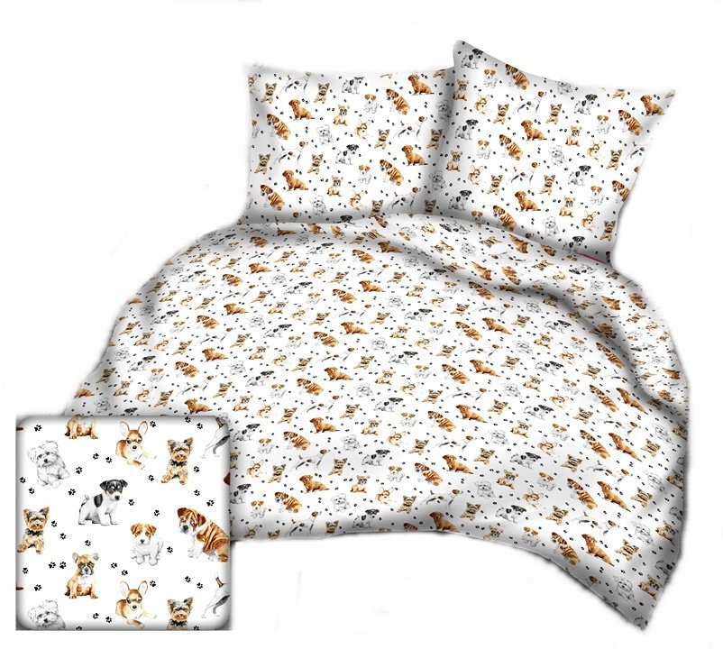 pościel bawełna lux 200x220 + 2 poszewka B 307-2 psiaki na białym