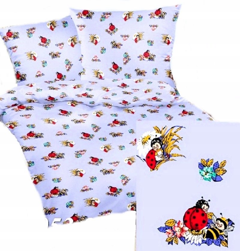 pościel z flaneli 160x200 + 2x poszewka F 105-1 biedronki niebieskie