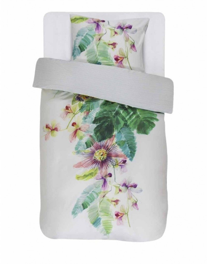 Bawełniany komplet pościeli satynowej, dekoracyjne poszewki na pościel, 100% bawełny - motyw egzotycznych kwiatów, Essenza