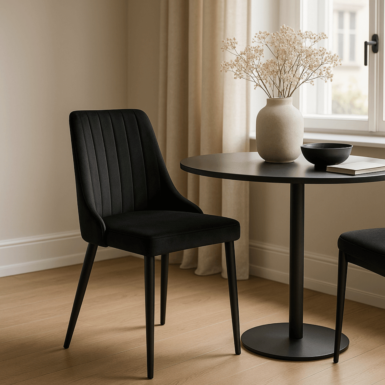 Zestaw 4x Krzesło Tapicerowane do Jadalni BARI Czarne Welurowe Nowoczesne