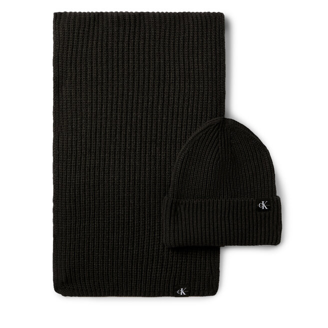 Zestaw Szalik i Czapka Calvin Klein Jeans Monogram Rib Scarf Beanie Set IU0IU00638 Czarny