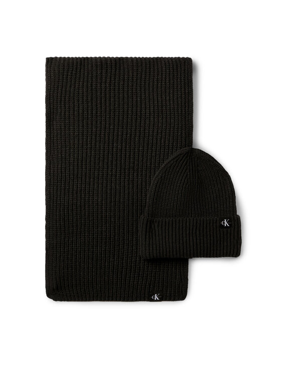 Calvin Klein Jeans Zestaw Szalik i Czapka Monogram Rib Scarf Beanie Set IU0IU00638 Czarny