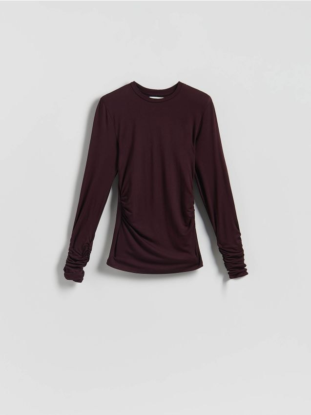 Reserved - Bluzka z marszczeniami - ciemnofioletowy