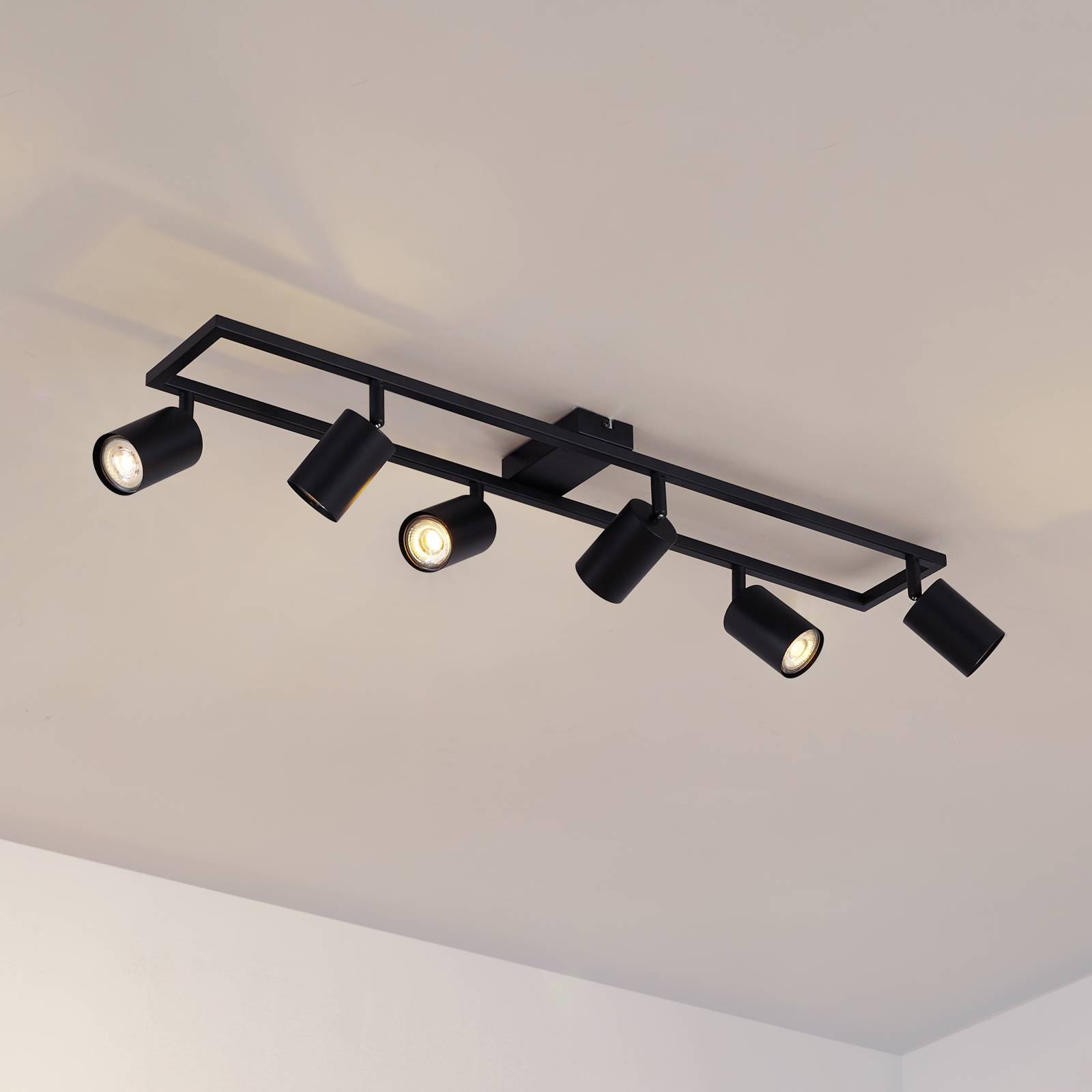 Lindby reflektor sufitowy Bravius, czarny, 6-punktowa, żelazo Bravius Lindby, możliwość ściemniania, czarny, przedpokój, metal, nowoczesny