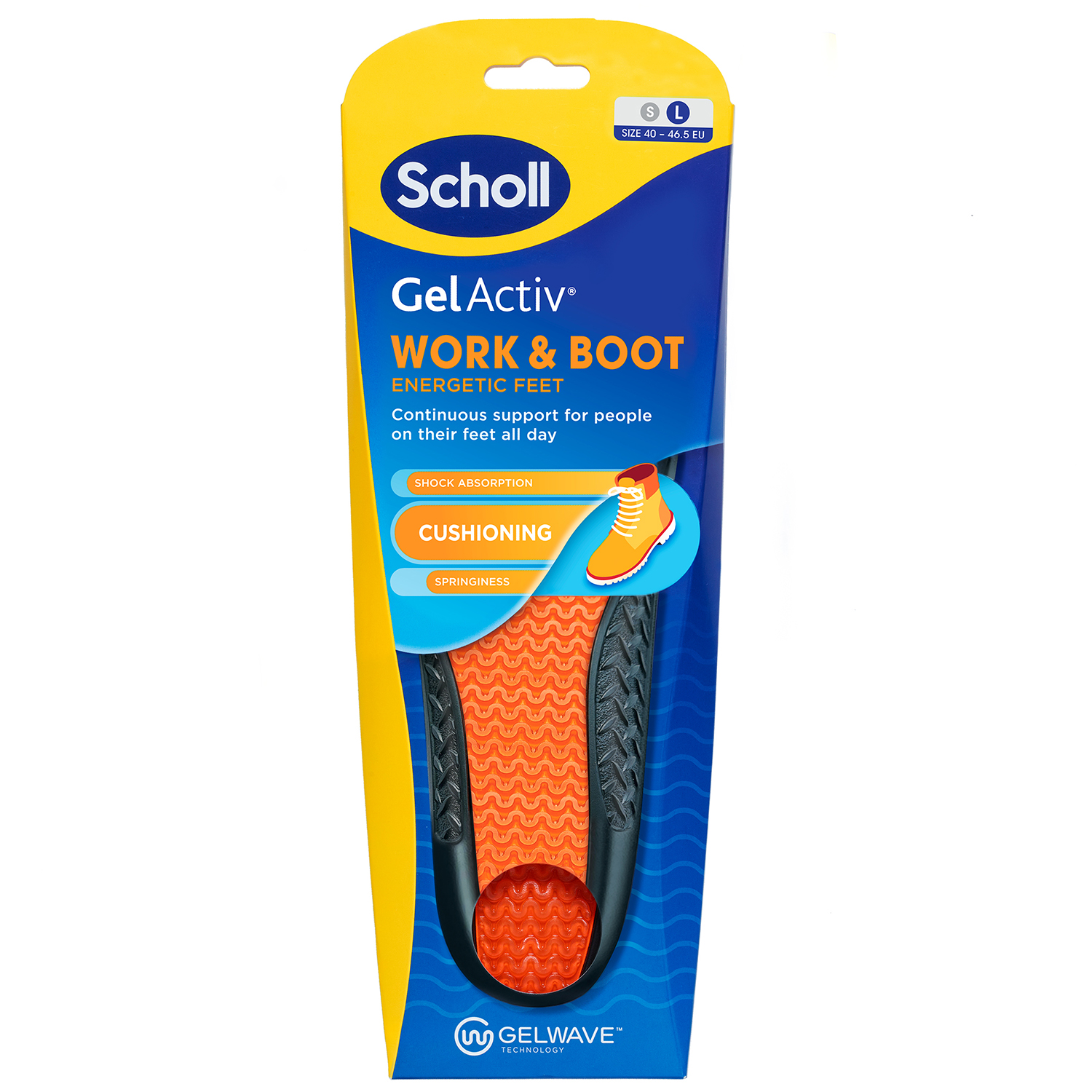 Scholl GelActiv, wkładki do butów, do pracy, rozmiar L 40-46,5, 2 sztuki