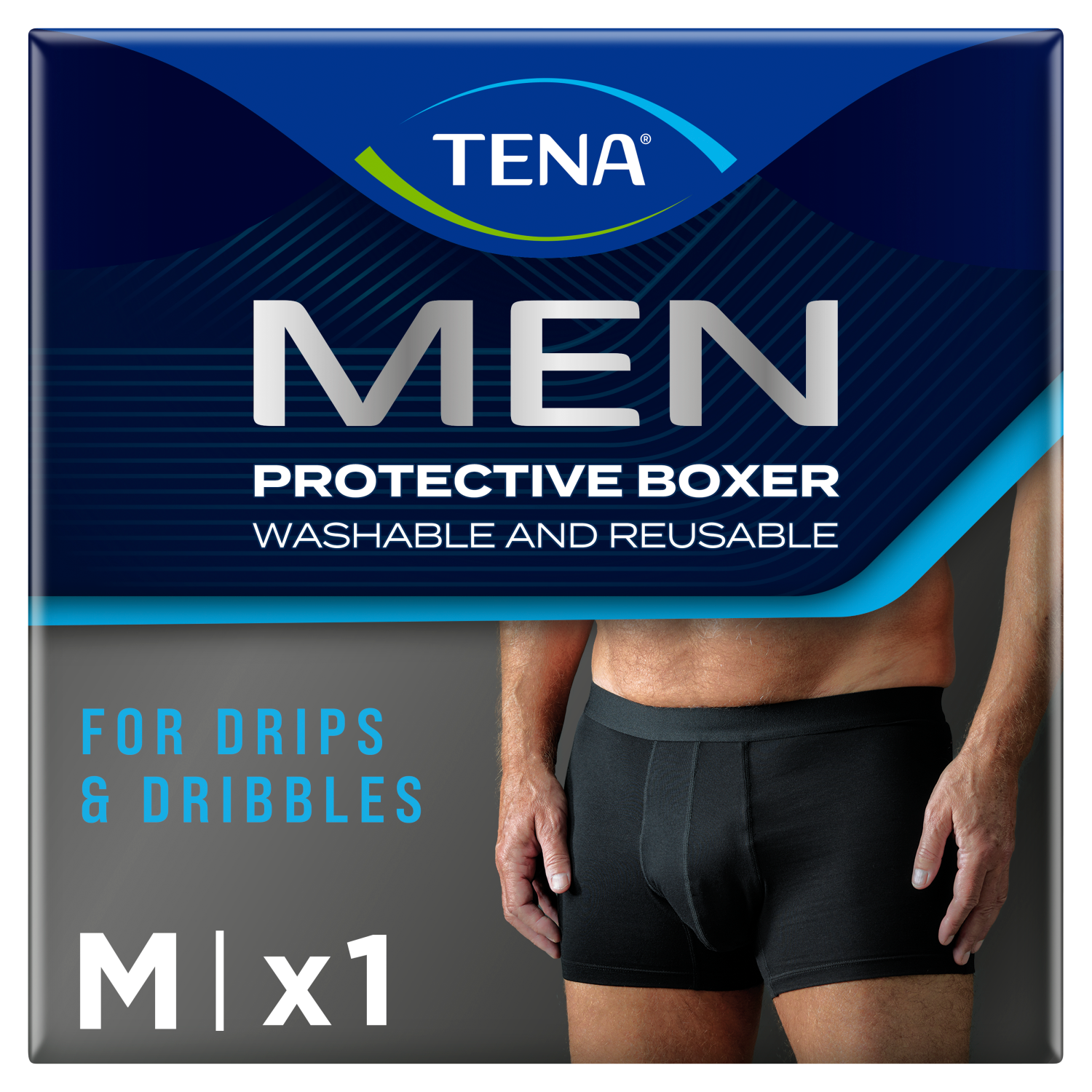 Tena Men Protective Boxer, wielorazowe bokserki na lekkie nietrzymanie moczu, czarne, rozmiar M, 1 sztuka