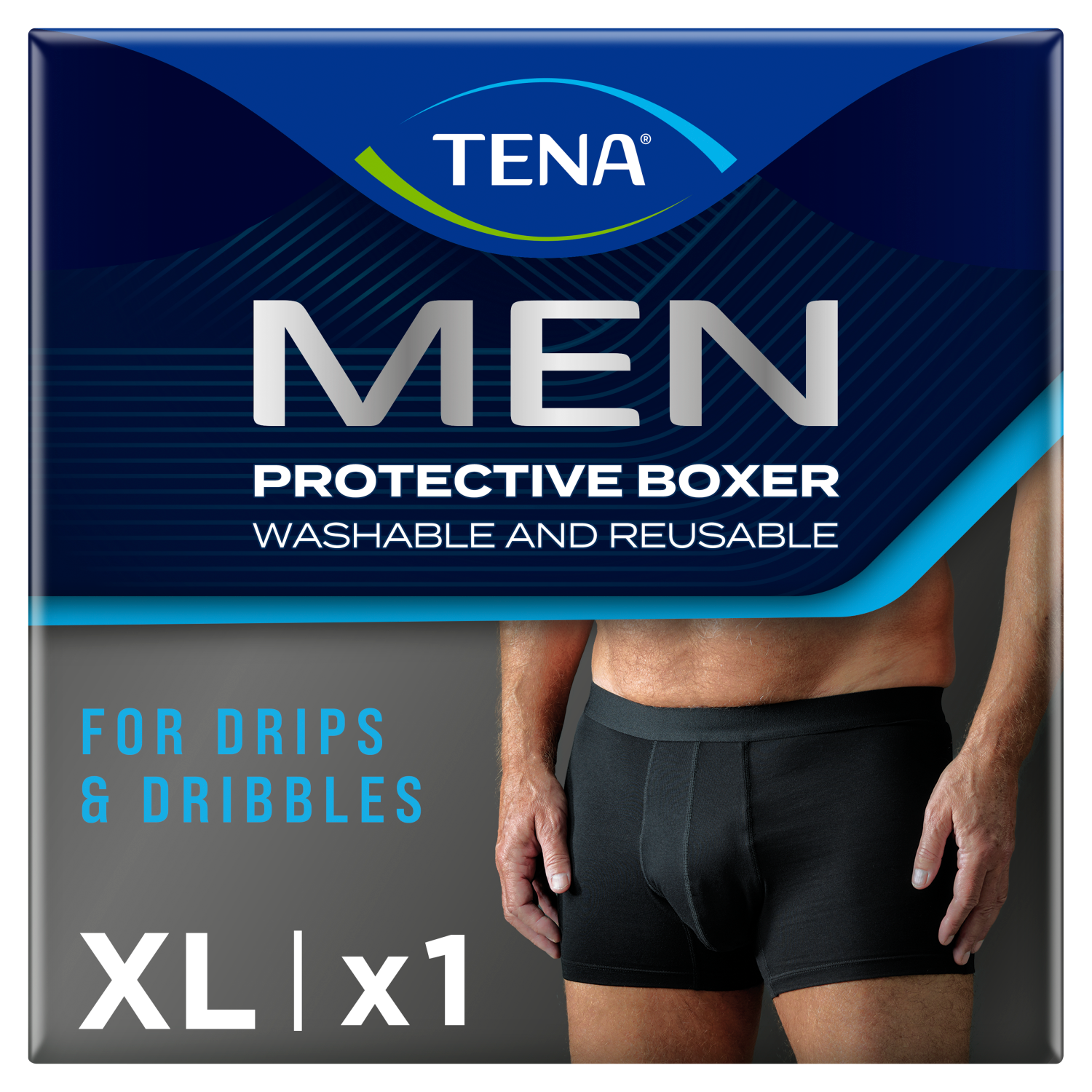 Tena Men Protective Boxer, wielorazowe bokserki na lekkie nietrzymanie moczu, czarne, rozmiar XL, 1 sztuka