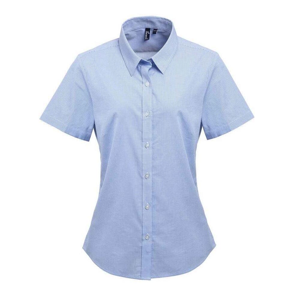 Damska Bawełniana Koszula Z Krótkim Rękawem W Kratkę Micro Gingham