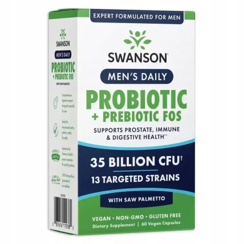 Swanson Men's Daily Probiotic + Prebiotic FOS, 60 kapsułek
