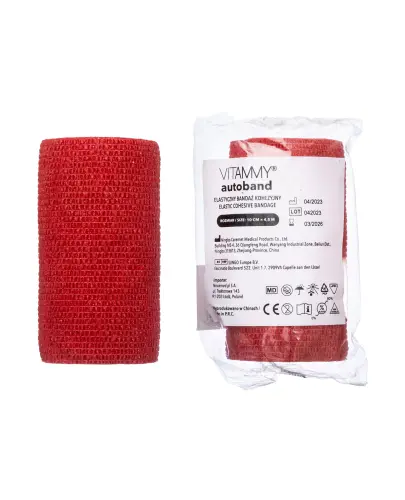 Vitammy Autoband Elastyczny bandaż kohezyjny czerwony 10 cm x 4,5 m, 1 sztuka