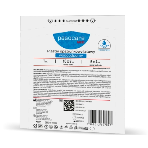 Pasocare Med Plaster opatrunkowy jałowy wodoodporny 10 x 8 cm, 1 sztuka