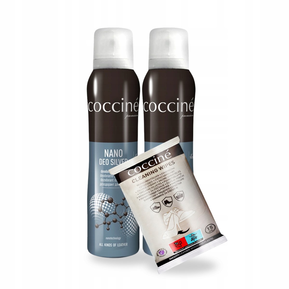 Dezodorant z Nanosrebrem 150ml x2 i Chusteczki Coccine Zestaw 3w1