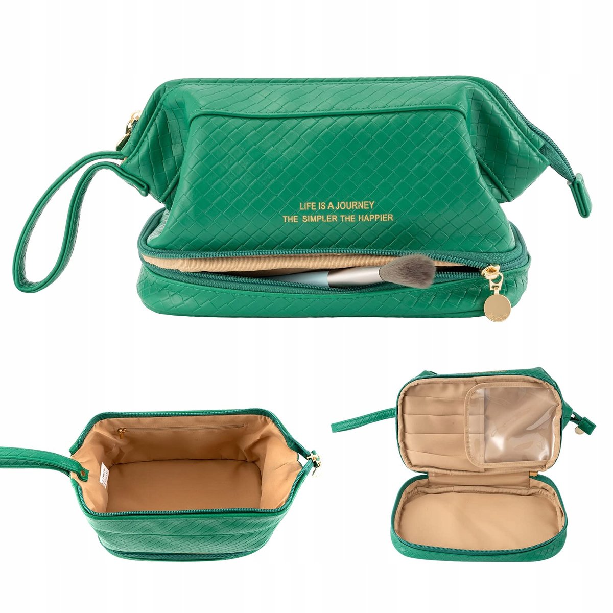 Kosmetyczka podróżna wodoodporna zielona duża PU organizer na makijaż