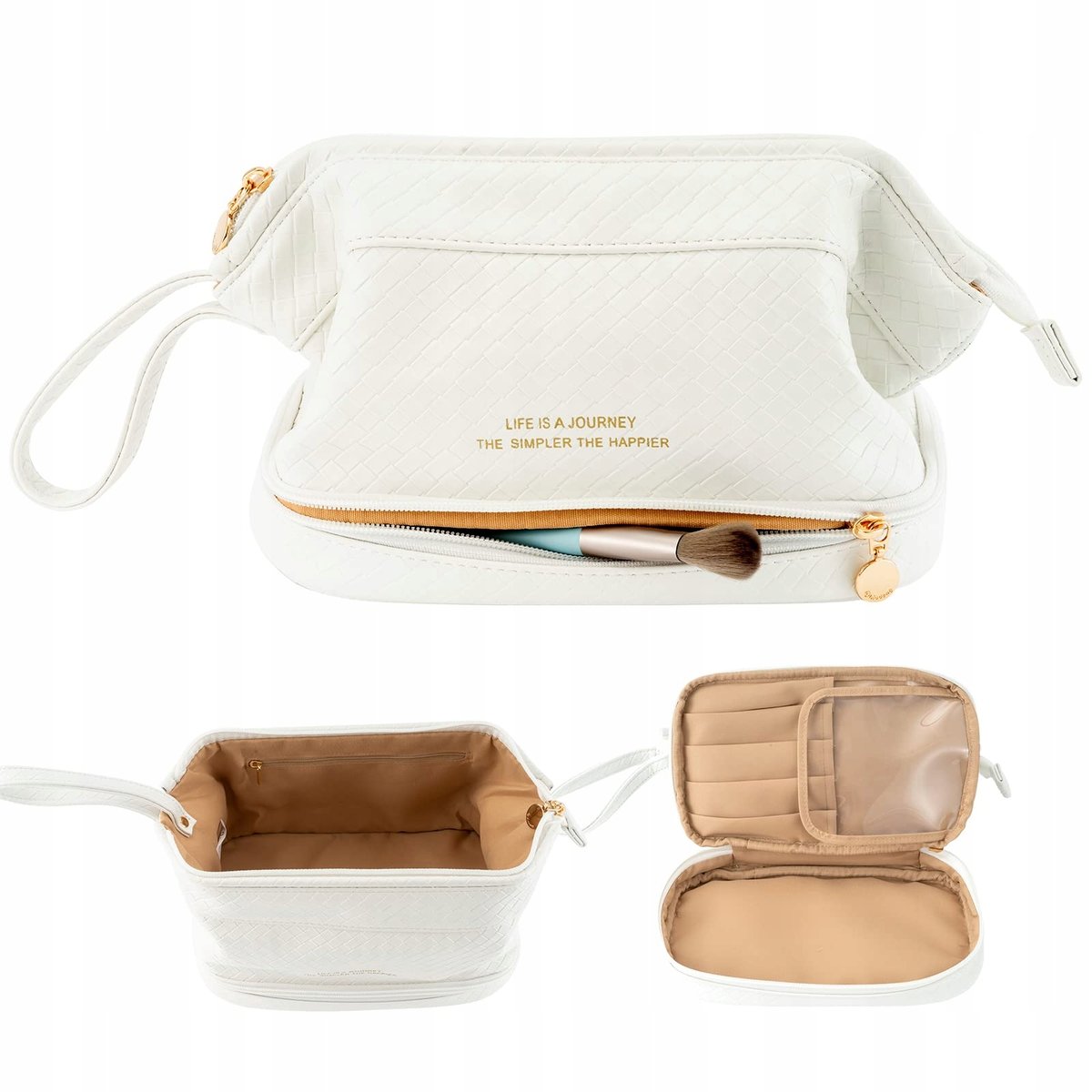 Kosmetyczka podróżna wodoodporna biała duża organizer na makijaż