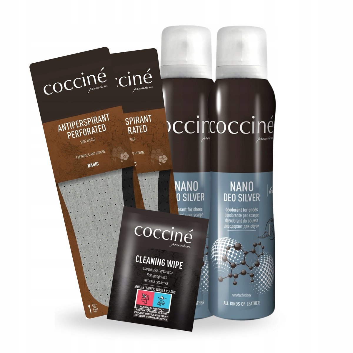 Wkładki do Butów Dezodorant Nano Deo i Chusteczka Coccine Zestaw 5w1
