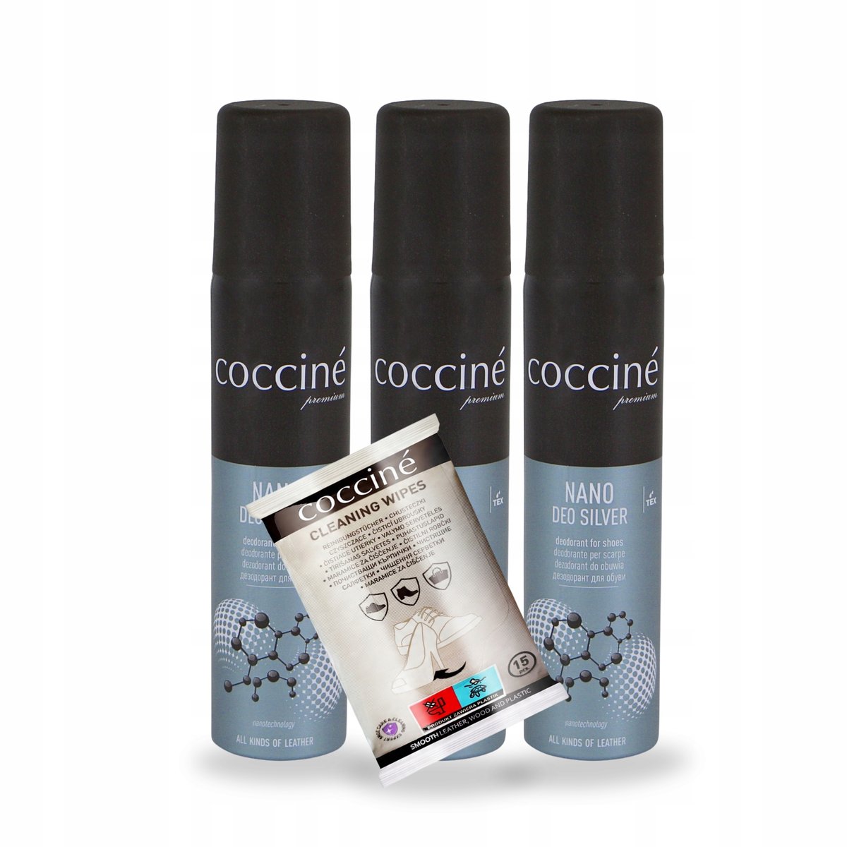 Dezodorant z Nanosrebrem x3 i Chusteczki Coccine Zestaw 4w1