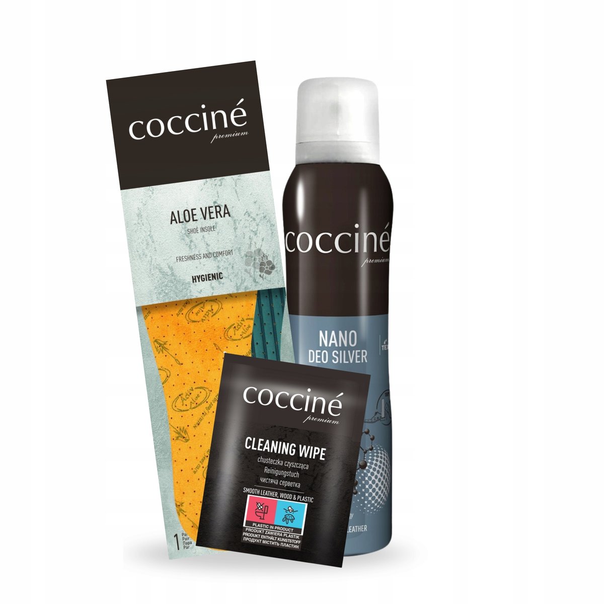 Wkładki Aloe do Butów Dezodorant Nano Deo i Chusteczka Coccine Zestaw 3w1
