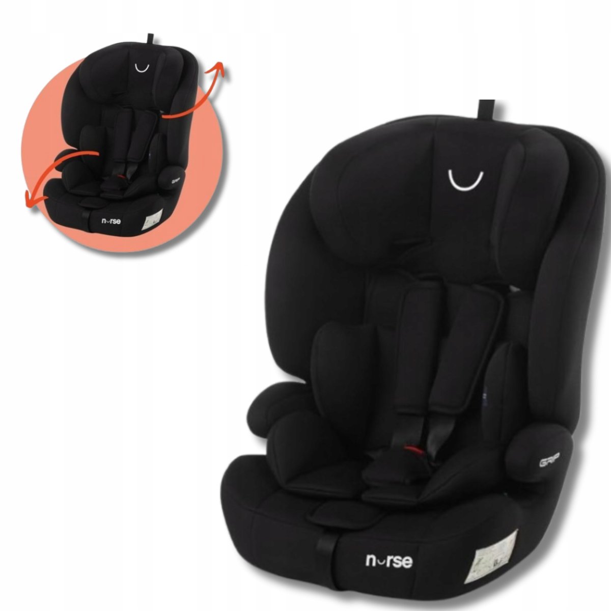 Fotelik Samochodowy 76-150cm Montaż Pasem 9 Pozycji Kolor Czarny