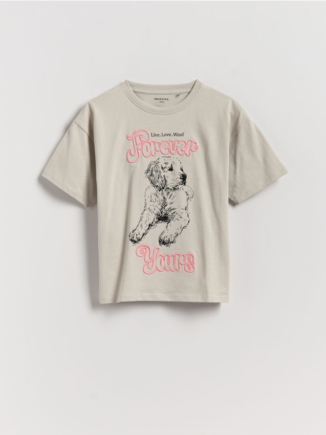 Reserved - T-shirt z haftowanym napisem - jasnoszary