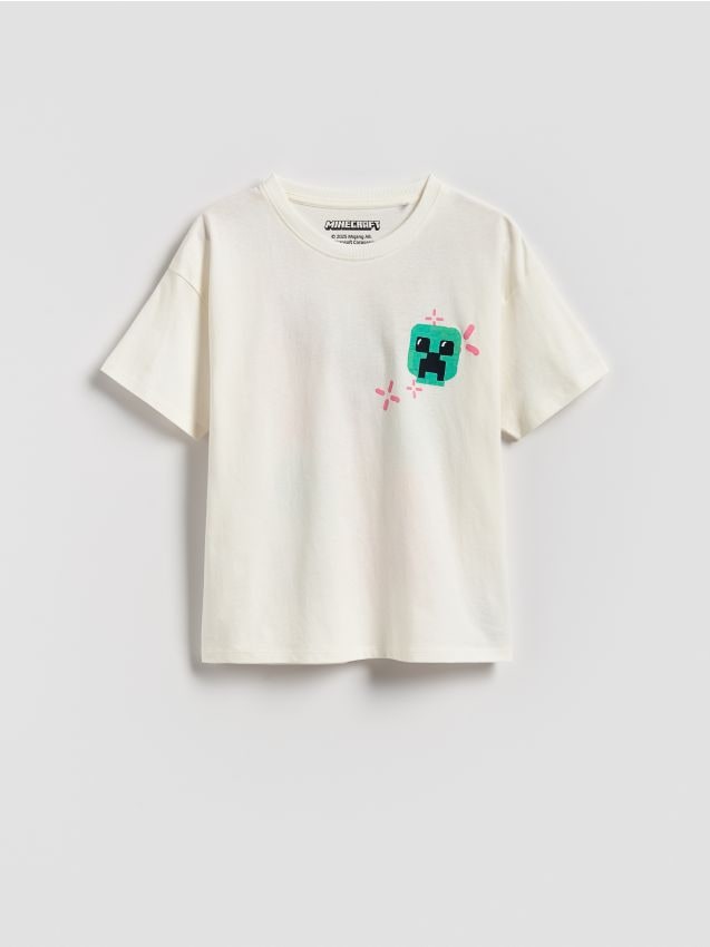 Reserved - Bawełniany t-shirt Minecraft - złamana biel