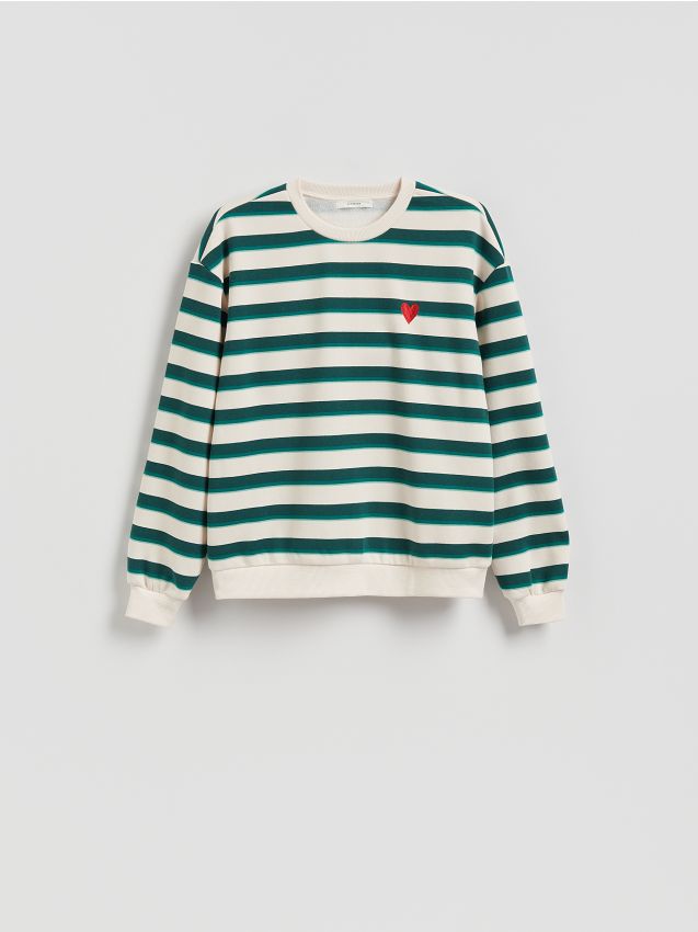 Reserved - Bluza z drobnym haftem - ciemnozielony