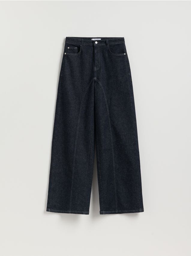Reserved - Jeansy wide leg z wysokim stanem - granatowy