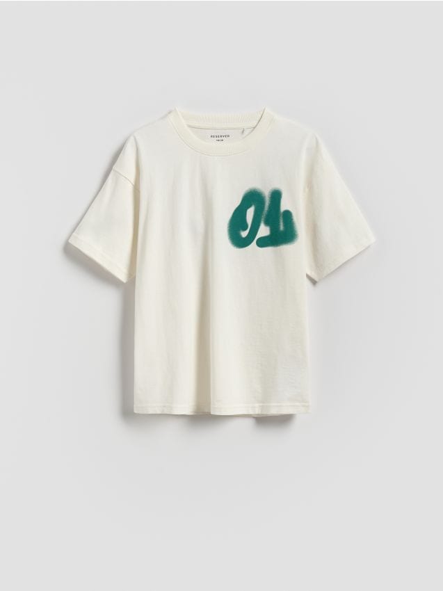 Reserved - Bawełniany t-shirt oversize - złamana biel