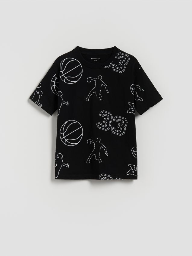 Reserved - Bawełniany t-shirt z nadrukiem - czarny