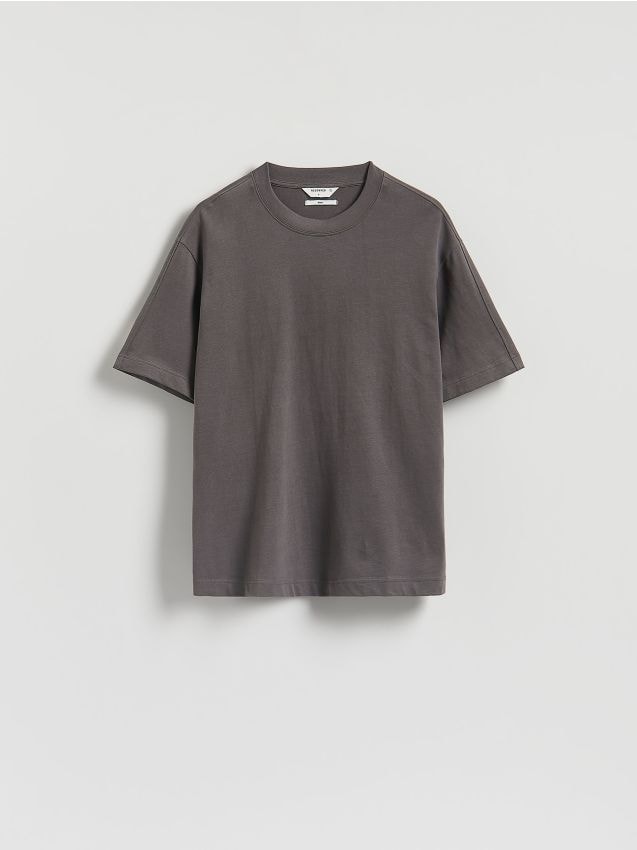 Reserved - Bawełniany t-shirt boxy - ciemnoszary