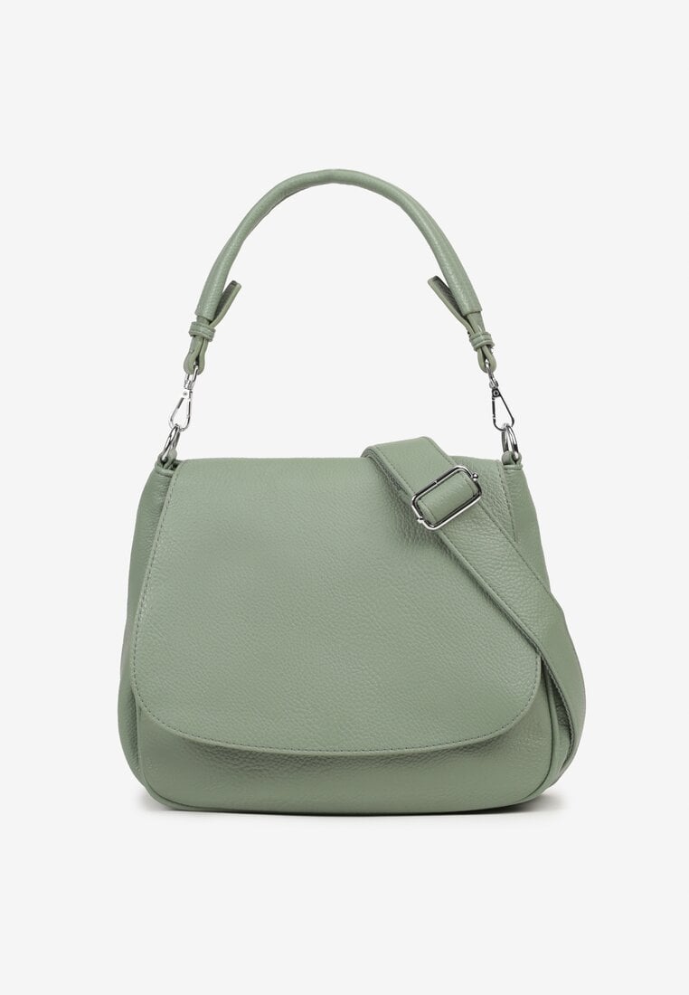 Jasnozielona Torebka Listonoszka z Imitacji Zamszu z Rączką i Paskiem Malanira
