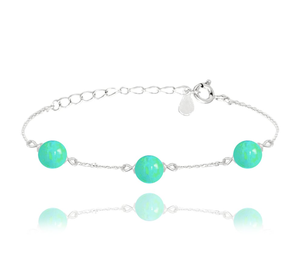 MINET Srebrna bransoletka z zielonymi opalami