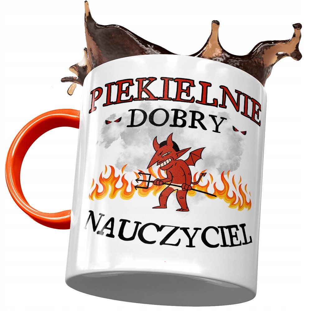 Kubek Pomarańczowy dla Nauczyciela Piekielnie z Nadrukiem ze Zdjęciem + Opakowanie na prezent (wzór 04)