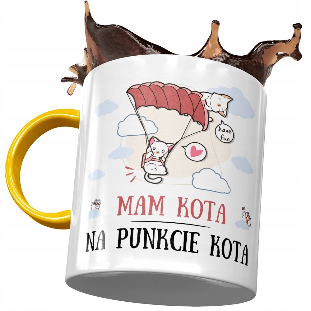 Kubek Żółty z Kotem Kotkiem Słodki na Prezent z Nadrukiem ze Zdjęciem + Opakowanie na prezent (wzór 04)
