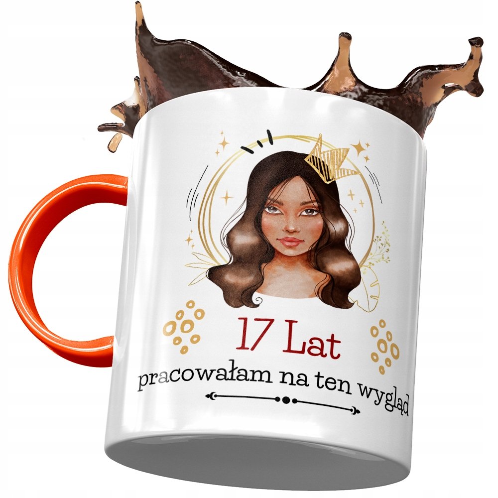 Kubek Pomarańczowy na Urodziny 17 17ste 17-ste z Nadrukiem ze Zdjęciem + Opakowanie na prezent (wzór 04)