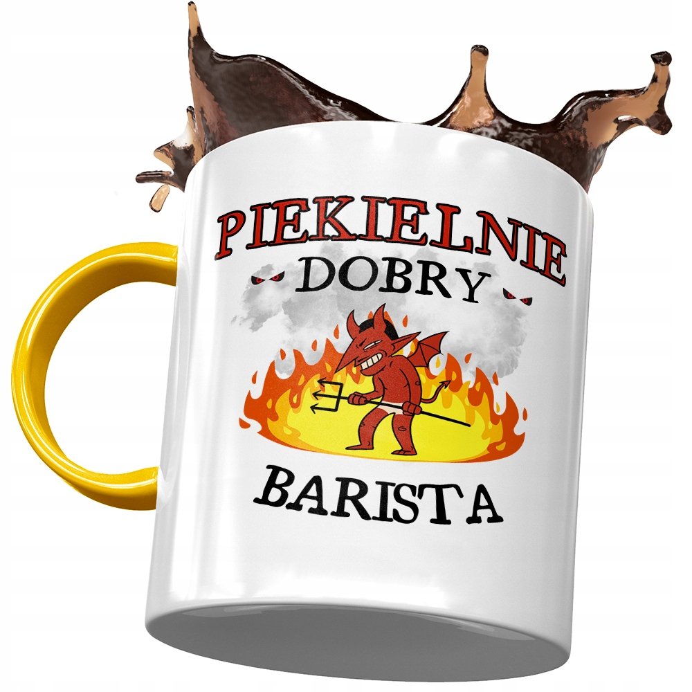 Kubek Żółty Dla Baristy Piekielnie Dobry Barista z Nadrukiem ze Zdjęciem + Opakowanie na prezent (wzór 03)