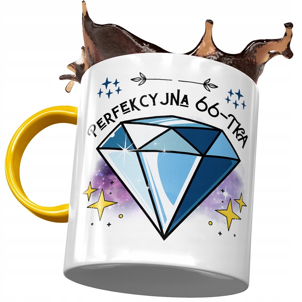 Kubek Żółty na Urodziny 66 66te 66-te na Prezent z Nadrukiem ze Zdjęciem + Opakowanie na prezent (wzór 03)