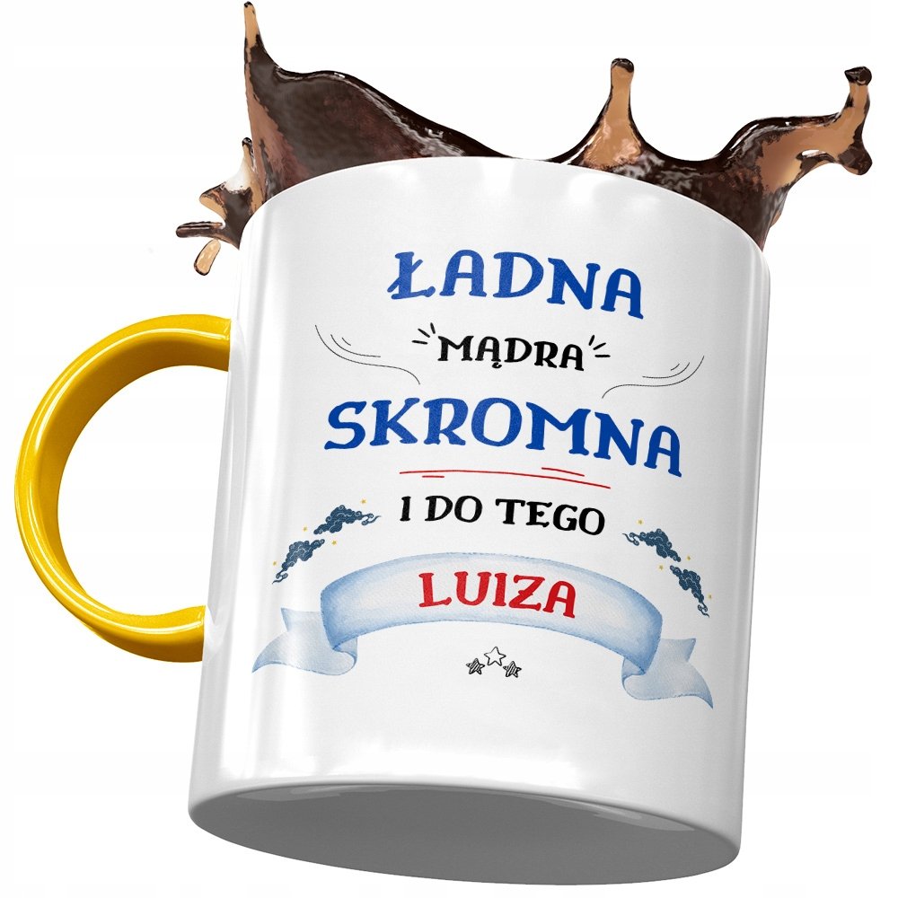 Kubek Żółty Dla Luizy Żony Koleżanki na Prezent z Nadrukiem ze Zdjęciem+ Opakowanie na prezent (wzór 01)